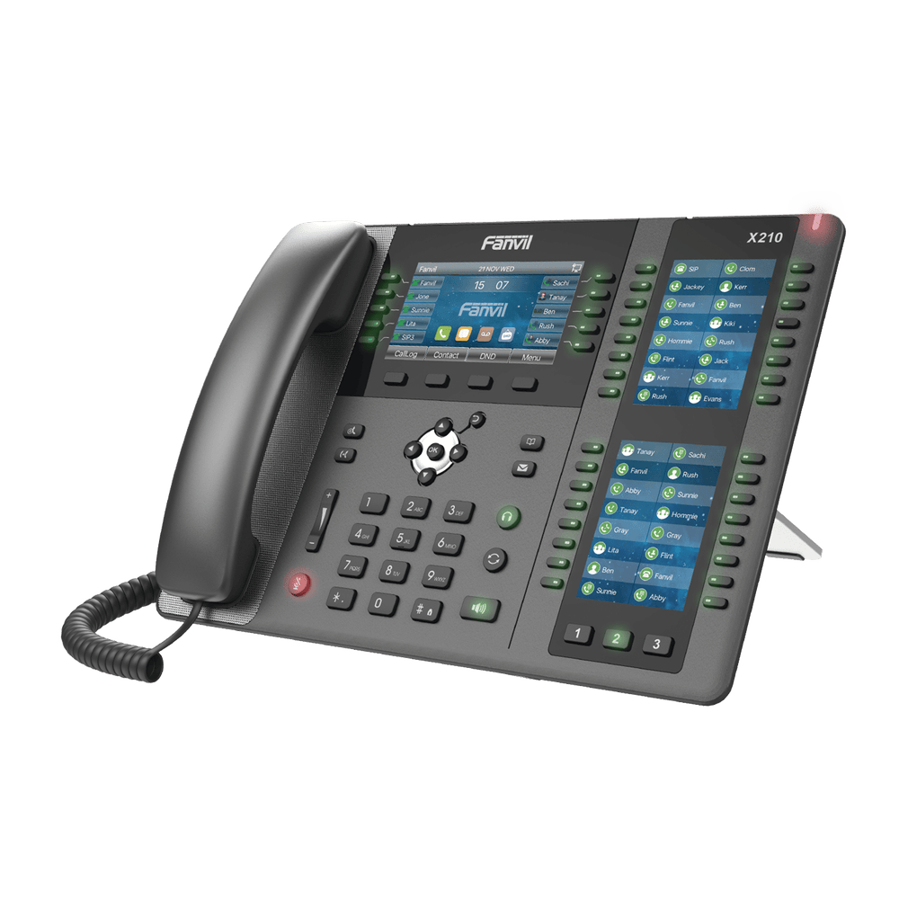 X210-l Teléfono IP ideal para recepción hasta 20 líneas SIP, PoE, 106 botones DSS, Bluetooth integrado para diademas, puertos Gigabit, soporta recepción video X-210 1
