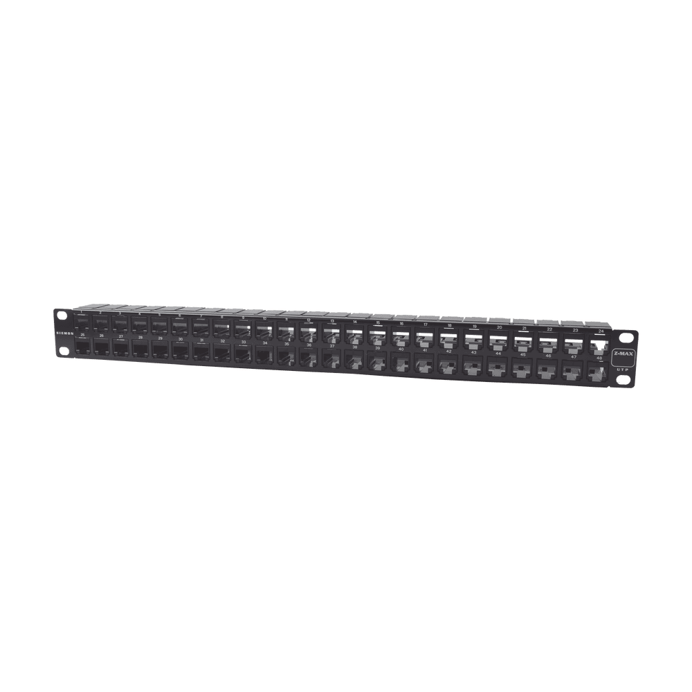 Z6PNLU48K-l Patch Panel UTP Z-MAX de 48 Puertos, Precargado con Jacks Categoría 6, Plano, 1UR Z6-PNL-U48K 1