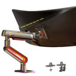 Montaje de Escritorio Ideal Para Monitores Gaming de 32"- 60" / Capacidad de Carga Maxima 20 Kg / Vesa 75 x 75 - 100 x 100 / Acero / Giro 360° / Color Carbon Mate con Cubierta Plastica Color Rojo / Iluminación RGB frontal_0S400-242