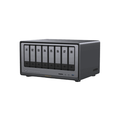 lateral_derecha_0S400-16 NAS UGREEN NASync DXP8800 Plus / Intel Core i5-1235U 10 Núcleos / 8 Bahías SATA + 2 M.2 NVMe / 2 Puertos 10GbE / Thunderbolt 4 / HDMI 8K / DDR5 Expandible 64GB / PCIe 4.0 x4 35126B 4