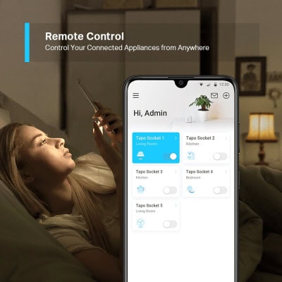 lateral_izquierda_0S400-377 Mini tomacorriente inteligente Wi-Fi, 100 - 120V~, 50/60Hz, 15.0A, compatible con Amazon Alexa y Google Assistant, color blanco. TAPOP100-2P 3