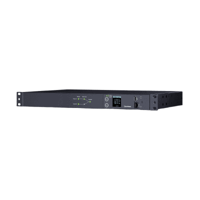 lateral_izquierda_0S400-71 PDU ATS (Fuente Redundante Auto-transferible) Medible, Para Distribución de Energía, 2 Entradas 120 Vca NEMA5-15P, Con 10 Salidas NEMA 5-15R, Horizontal 19in, 1UR PDU24001 3