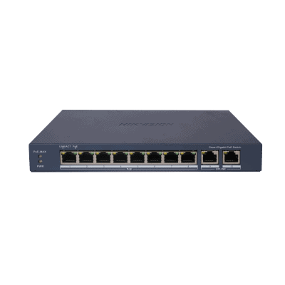 Switch Gigabit PoE+ / Administrable / 8 Puertos Gigabit PoE+ / 2 Puertos Gigabit / Configuración Nube Hik-Partner Pro / Modo Extendido hasta 300 Metros / 110 W