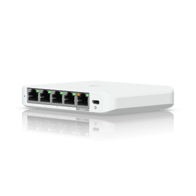 USW Flex Mini 2.5G Switch de 5 puertos 2.5G, Compacto, para Escritorio, se puede Energizar por PoE o con un Adaptador tipo USB-C