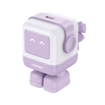 Cargador Mini GaNRobot 30W serie UNO | 1 USB-C de Carga Rápida | Tecnología GaN II | Multiprotocolo PD/QC/SCP/FCA | Carga Inteligente | Pantalla LED | Zapato Magnético Extraíble | Thermal Guard | Color Lila.