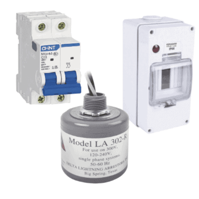 Kit de Centro de Carga Para Corriente Alterna, Breaker de hasta  400 Vca de 20 A con Supresor de Picos Transitorios.