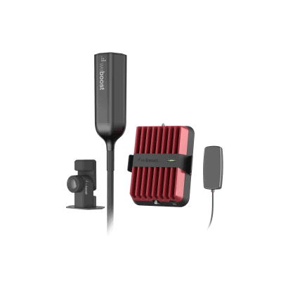 Amplificador Celular Drive Reach Overland para Vehículos Todo Terreno / Multioperador y Multidispositivo / Amplificación 32x / Tribanda (B5, B2/25 y B4) / Ganancia Máxima 50 dB / Antena Omnidireccional plegable.