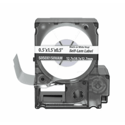 Casete de 175 Etiquetas Autolaminadas de 12.7 x 38.1 mm (0.5 x 1.5 pulgadas), para Cables de 4 a 8.1 mm (0.16 a 0.32 pulgadas) de Diámetro, Área de Impresión Color Blanco