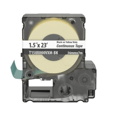 Casete de Etiquetas de Vinilo de Cinta Continua, Color Negro Sobre Amarillo, Uso Interior/Exterior, 36 mm de Ancho x 7 Metros (22.97 Pies) de Largo
