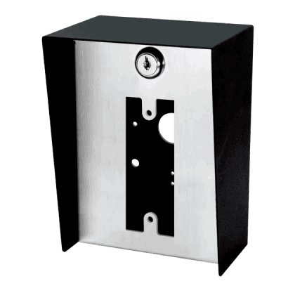 Gabinete para Montaje en Poste ENFORCER / Carcasa de Acero con Pintura en Polvo / Placa Frontal de Acero Inoxidable con Bisagra / IP65 Impermeable / Incluye Herrajes de Montaje y 2 Llaves / Compatible con Dispositivos de Formato Angosto y Ancha