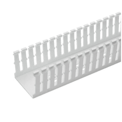 Canaleta Ranurada Angosta de PVC Sin tapa, Tipo F, 57.2 mm de Ancho, 79.8 mm de Alto y 1.8 m de Largo, Color Blanco