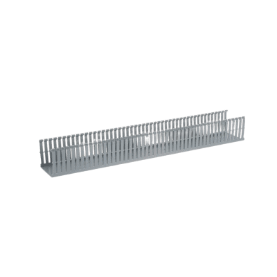 Canaleta Ranurada de PVC con Tapa, Tipo F, 82.6 mm de Ancho, 79.2 mm de Alto y 2 m de Largo, Color Gris