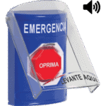 Botón Multipropósito, Color Azul, De Superficie, Con Tapa De Policarbonato, Con Bocina Pre Alarma, Solo Interior, Llave Para Restablecer, Texto De Emergencia, Español portada_0S400-825
