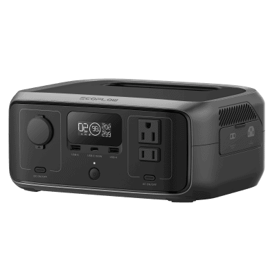 EcoFlow River 3 | Estación de Energía Portátil 245Wh Litio LFP / 2 AC 300 W (Max. 550W) / 1 USB-C 100W / 2 USB -A 12W / Cargador de Coche 8A a 12 o 24V / Conectividad WiFi y Bluetooth (App) / Carga Solar 110W Max.