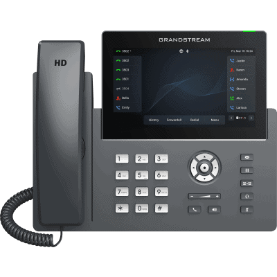 Teléfono IP Wi-Fi, Grado Operador, 12 líneas SIP con 6 cuentas, pantalla táctil  7", puertos Gigabit, Bluetooth, PoE, codec Opus, IPV4/IPV6 con gestión en la nube GDMS