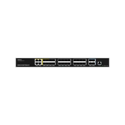 Switch de Agregación Capa 3 / 4 Puertos Gigabit Ethernet / 24 Puertos Gigabit SFP / 4 Puertos 10Gigabit SFP+ / QoS Integrada / Soporte IPv6 e IPv4 / Seguridad Avanzada / Stacking /