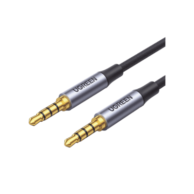 Cable Auxiliar de 3.5mm / Cable Audio Estéreo / Núcleo de Alambre de Cobre Esmaltado / Carcasa de Aluminio Azul + Nylon Trenzado /  Soporta Micrófono / 2 Metros