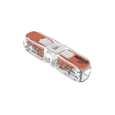 Conector de Instalación en Línea / CAGE CLAMP® con Palancas / 2 Polos / 4 mm² Máx. (12 AWG) / Transparente / 600V UL / 32A / IP20 / T85 85°C