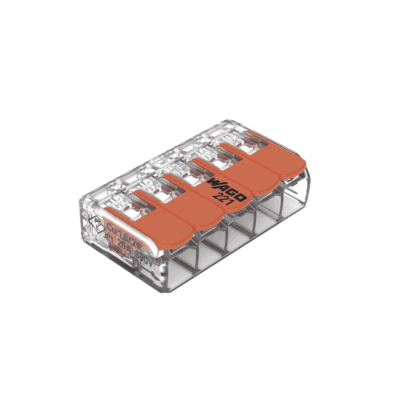 Conector Eléctrico / Borne de Conexión con Palancas / 5 Puntos / 32A 450V / CAGE CLAMP® / Policarbonato Transparente / Para 0.14-4 mm²