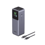 Power Bank de 25000mAh | 3 Salidas 200W Max. | USB-A + 2 USB-C | PD 3.0, QC3.0 | FCP | SCP | Pantalla Inteligente | Carcasa Ignifuga | Color Gris | Incluye Cable USB de 50cm | Carga tu Laptop de Manera Segura. 35525B-l