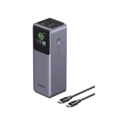 Power Bank de 25000mAh | 3 Salidas 200W Max. | USB-A + 2 USB-C | PD 3.0, QC3.0 | FCP | SCP | Pantalla Inteligente | Carcasa Ignifuga | Color Gris | Incluye Cable USB de 50cm | Carga tu Laptop de Manera Segura.