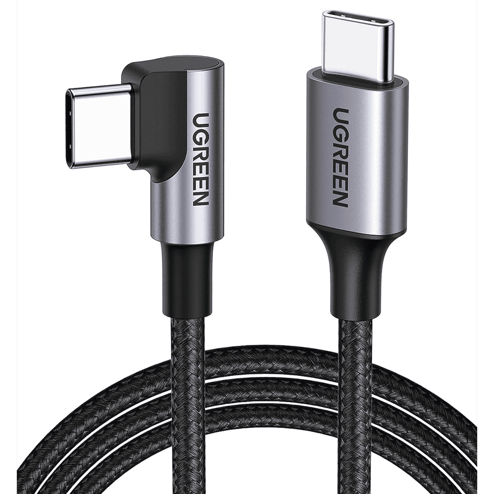 50123-l Cable USB-C a USB-C | 1 Metro (3.28 Pies) | Conector con Ángulo Recto de 90° | Carga Rápida de hasta 60W | 480 Mbps | PD3.0 | QC4.0/3.0/2.0 | FPC | AFC | Protección Integrada | Caja de Aluminio | Nylon Trenzado | Color Negro 50123 1