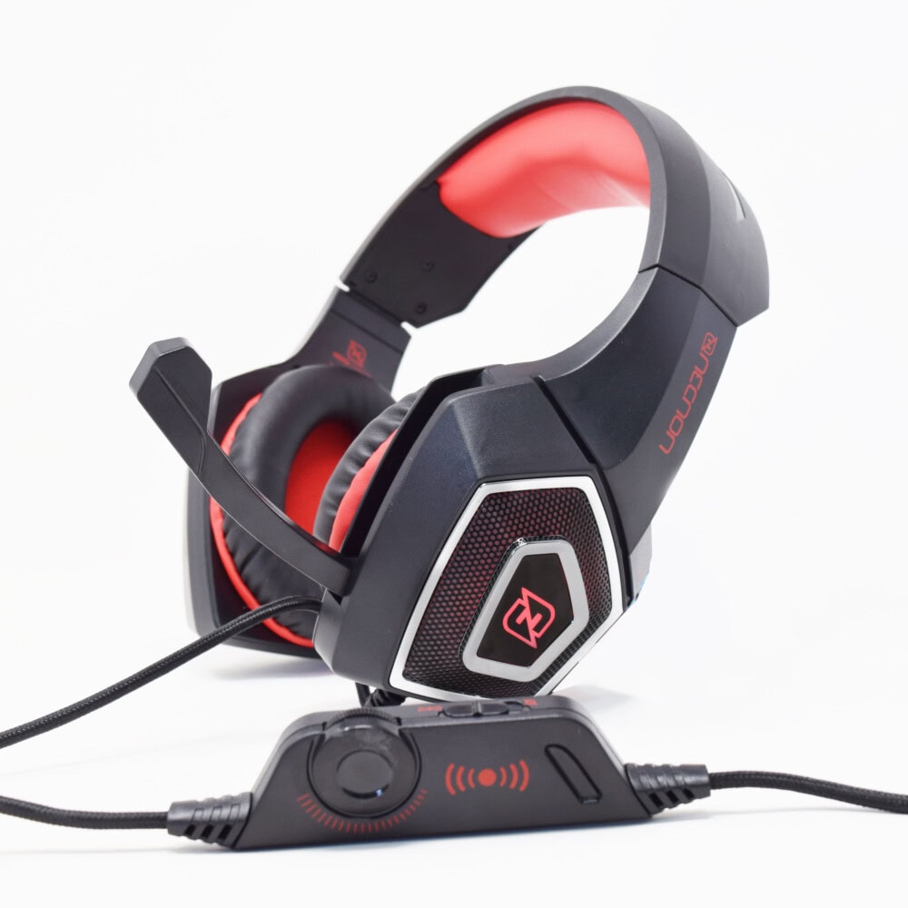 HEADSET GAMING OVER-EAR NBHG DRAGON LED ALAMBRICO DIADEMA FLEXIBLE CON VIBRACION MICROFONO 3.5MM USB PC CONSOLAS CELULAR C/ADAPTADOR ROJO NPAGDR02VI 1