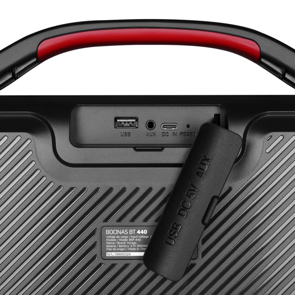 BOCVGO2020_5_full BOCINA VORAGO BSP-440 BLUETOOTH / USB / LUZ FRONTAL RGB / TWS / 20W RMS CON HASTA 5 HRS AUTONOMIA / IPX5 14