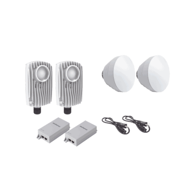 Kit de 2 radios C6X con 2 antenas de (16 dBi), rango de frecuencia extendida (5.1 a 6.4 GHz), incluye inyector POE, cable de alimentación y 2 FLEXIMOUNT-XL para alineación, distancia de hasta 3 km