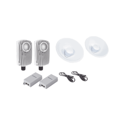Kit de 2 radios C6X con 2 antenas de (20 dBi), rango de frecuencia extendida (5.1 a 6.4 GHz),  incluye inyector POE, cable de alimentación y 2 FLEXIMOUNT-XL para alineación, distancia de hasta 3 km