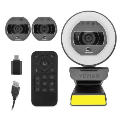 YEYIAN CAMARA FLEXCAM PARA STREAMING CON ILUMINACION MIXTA Y CONTROL REMOTO, 2K 2560X1440P A 30 FPS, COD H.264 Y 265, CON MIC MOD. YPW-QHDAF-M1