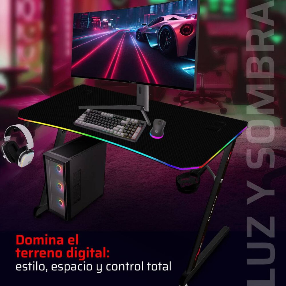 Escritorio Gamer Ergonómico Olympus Spot Glow Pro MRX8000 Balam Rush Legend Series Escritorio Gamer Ergonómico 120 x 60cm, Iluminación RGB, Porta Vasos BR-941372 3