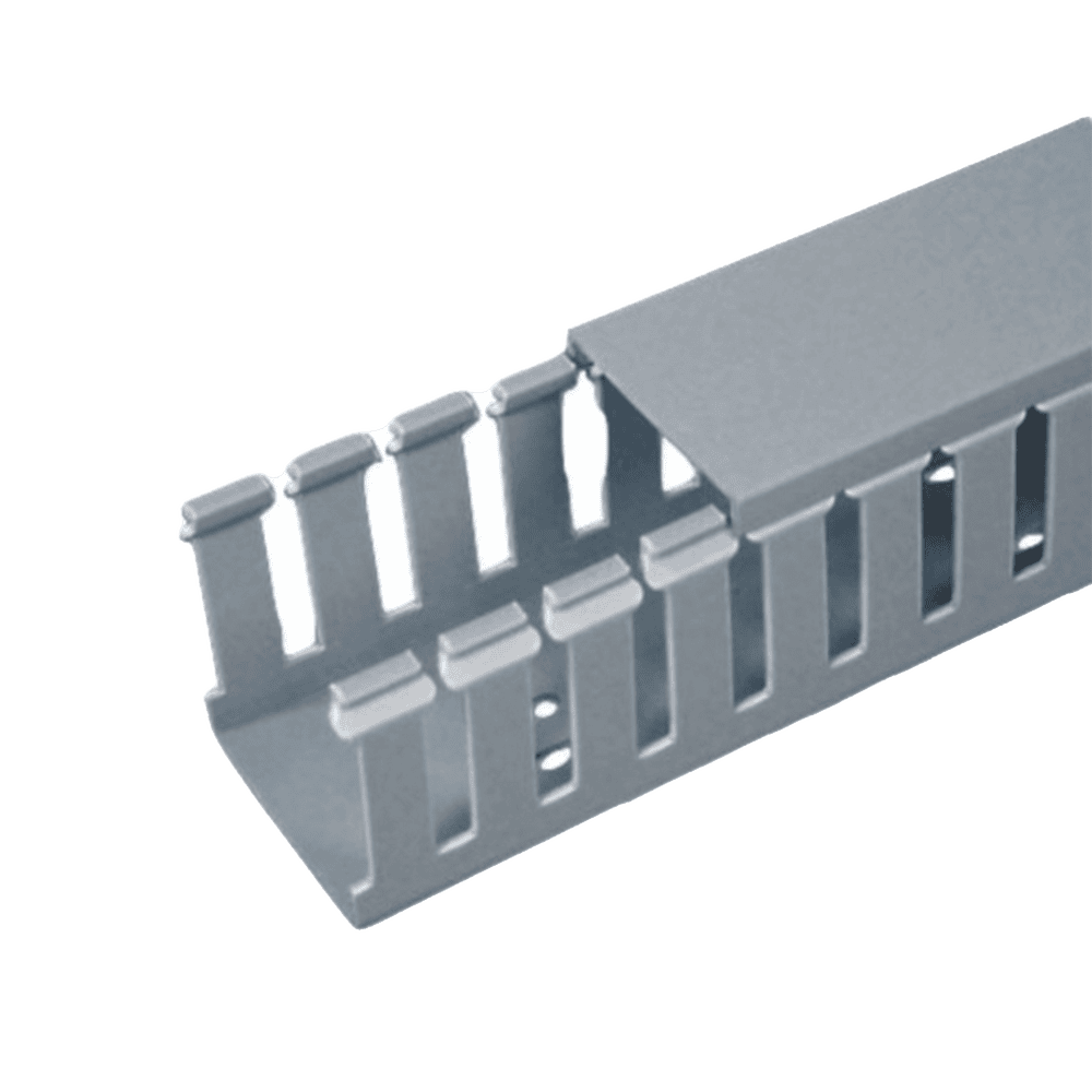 FC2X4LG2-l Canaleta Ranurada de PVC con Tapa, Tipo F, 57.2 mm de Ancho, 104.1 mm de Alto y 2 m de Largo, Color Gris FC2X4LG2 1