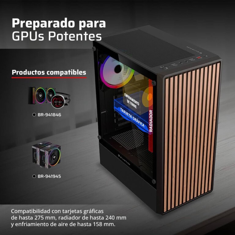 Gabinete Gamer Media Torre ATX Dragonfly Wood GM580CB Factor: ATX, Micro Atx - Mini ITX GABBLR1120_3_full