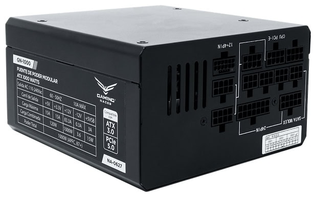 GABNCB140_7_full Fuente de poder GAMER NACEB na-0627 1000w 80 plus Gold Modular, Conectores: 1x 20+4pin - 2x 8pin (p4+p4) - 3x PCIe 6+2p - 3x Molex - SATA (3+1) – 1 PCIe 5. 8