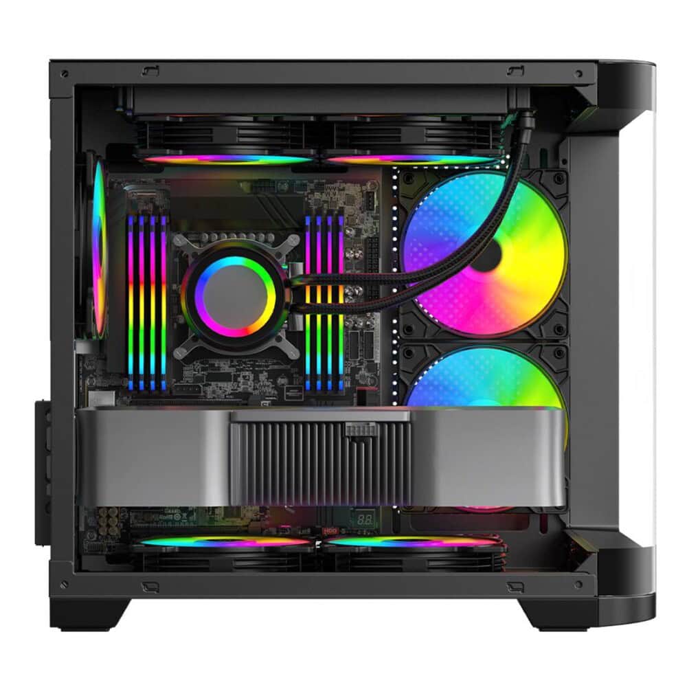 Gabinete Curvo Xzeal M-ATX/ITX 2x USB 2.0 + 1x USB 3.0 + 3.5 mm + 3 Ventiladores RGB Negro 11