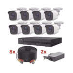 Kit TurboHD / DVR 8 Canales 1080p Lite / 8 Cámaras bala 1080p metalicas / 8 cables de 20 metros / 2 fuentes de 4 canales HL1080P8B-l