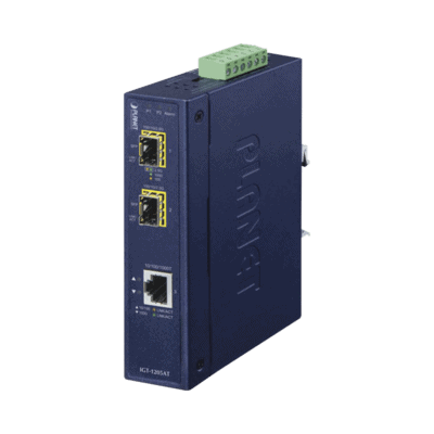 Convertidor de Medios Industrial de 1 Puerto Ethernet 10/100/1000 Base-T a 2 Puertos SFP 100/1000/2500 Base-X