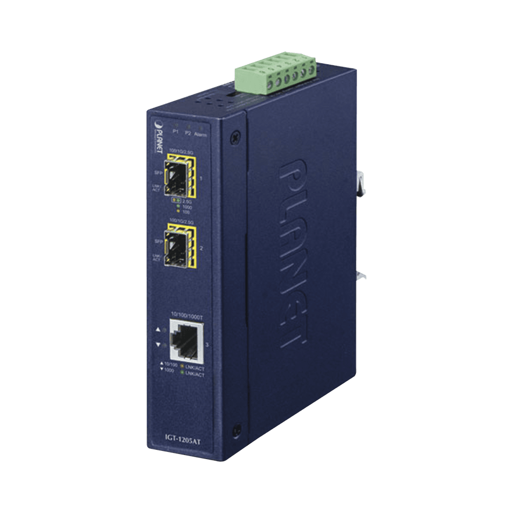 IGT1205AT-l Convertidor de Medios Industrial de 1 Puerto Ethernet 10/100/1000 Base-T a 2 Puertos SFP 100/1000/2500 Base-X IGT-1205AT 1