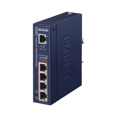 Extensor Industrial PoE, Entrada PoE 802.3 bt  y 4 Puertos de Salida Gigabit 802.3 af/at