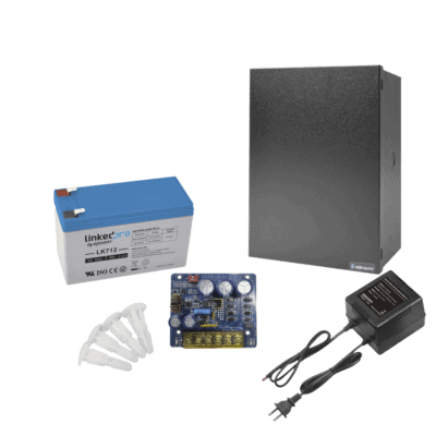 Kit con fuente PLB3 con salida de 12 Vcc a 4 Amper, incluye transformador y batería de 12 V a 7 Amper