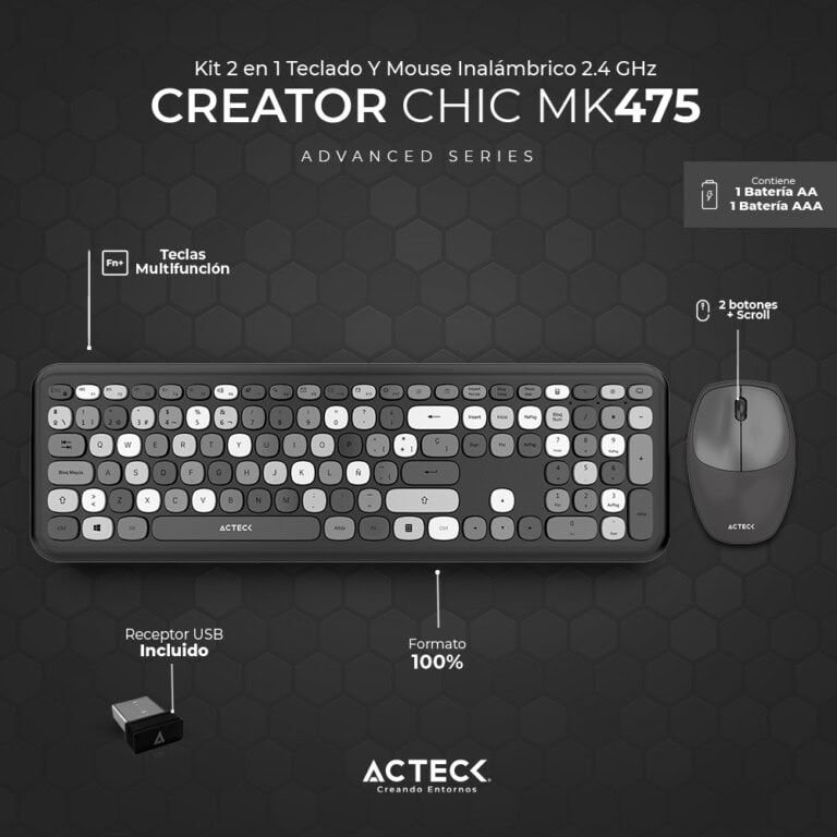 Kit Teclado y mouse Inalámbricos 2.4hz Creator Chic MK475 Advanced Series KITACT1070_1_full