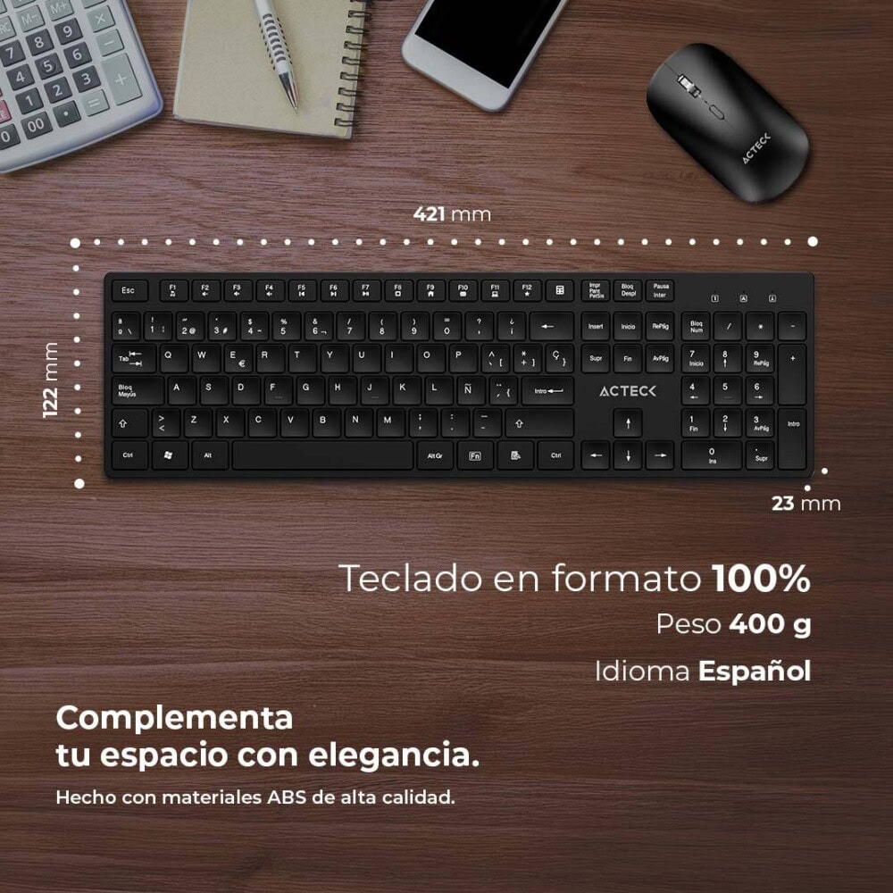 Kit Teclado y Mouse Acteck CREATOR VANTAGE AERO MK555 Teclado y Mouse Inalámbrico AC-943482 4