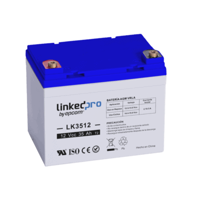 Batería 12 V / 35 Ah / UL / Tecnología AGM / Vida útil promedio de 5 años / Para uso en equipo electrónico, Alarmas de Intrusión / Incendio / Control de acceso / Video Vigilancia / Terminales T1