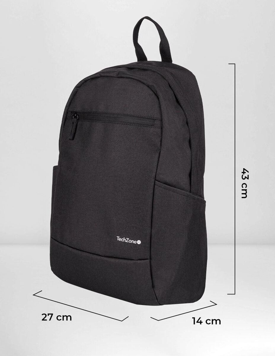 MALTCH310_7_full Backpack Basic Black TechZone TZLBP15 15.6 pulgadas, color negro, 2 bolsos laterales y 1 frontal, tirante acojinado. GARANTIA LIMITADA DE POR VIDA 18