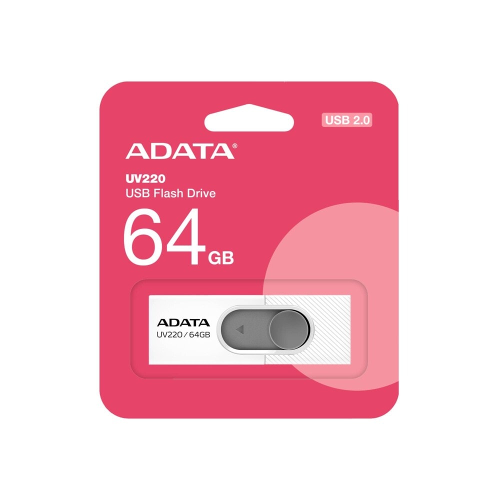 Memoria USB 2.0 de 64GB UV220, diseño deslizante sin tapa. Color BLANCO/GRIS. AUV220-64G-RWHGY AUV220-64G-RWHGY 3