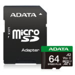 Micro Secure Digital ADATA SPEED PLUS microSDXC/SDHC UHS-I U3 V30 64GB Clase 10 (A2), lectura /escritura hasta 180/160(MB/s). UD64GUI3V30A2SP-RA1 MEMDAT7290_1_full