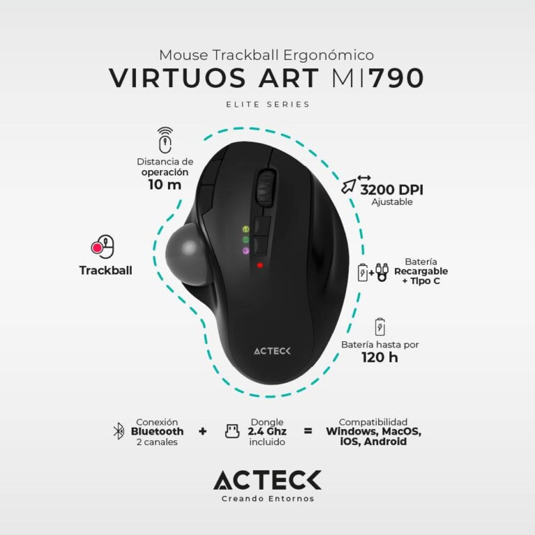 Mouse Trackball Ergonómico VIRTUOS ART MI790 Acteck MOUACT320_3_full