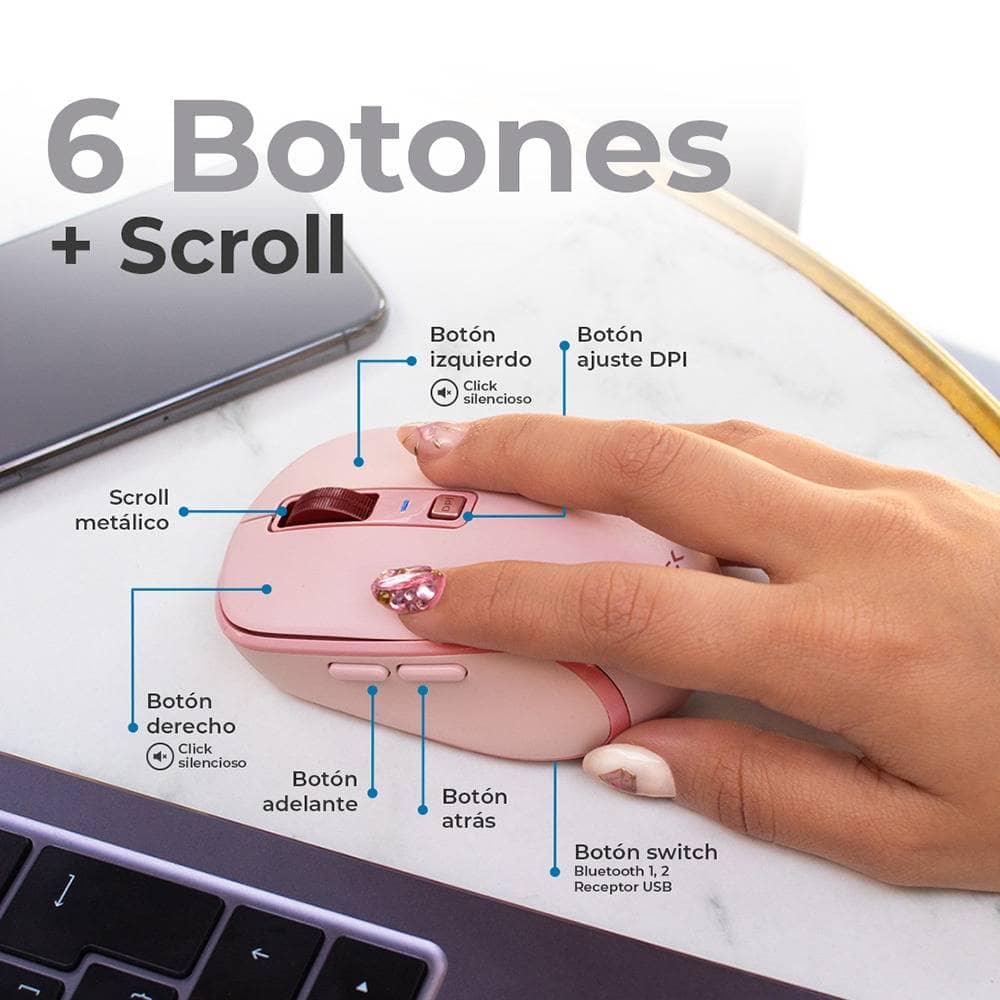 MOUACT420_2_full Mouse Inalambrico 2.4hz Optimize Trip Pro MI580 Advanced Series Conexión USB Dongle 2.4ghz, Conexión Bluetooth, 6 Botones + Scroll. Clic Silencioso, DPI: 3