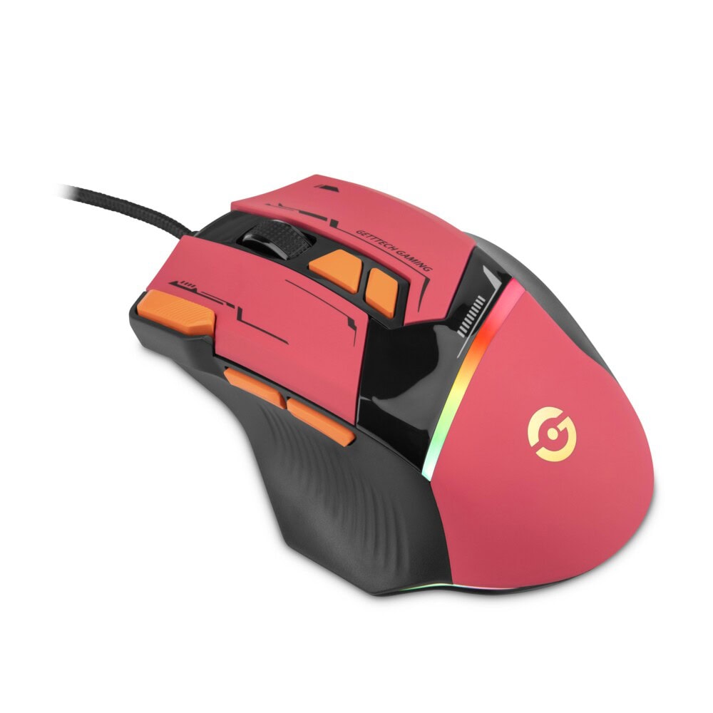 GETTTECH MOUSE GAMER, SENSOR 725F, ILUMINACION RGB PERSONALIZABLE, HASTA 7200 DPI, COLOR ROJO NARANJA, MOD. GPM-RGBWR-G1-RD GPM-RGBWR-G1-RD 3